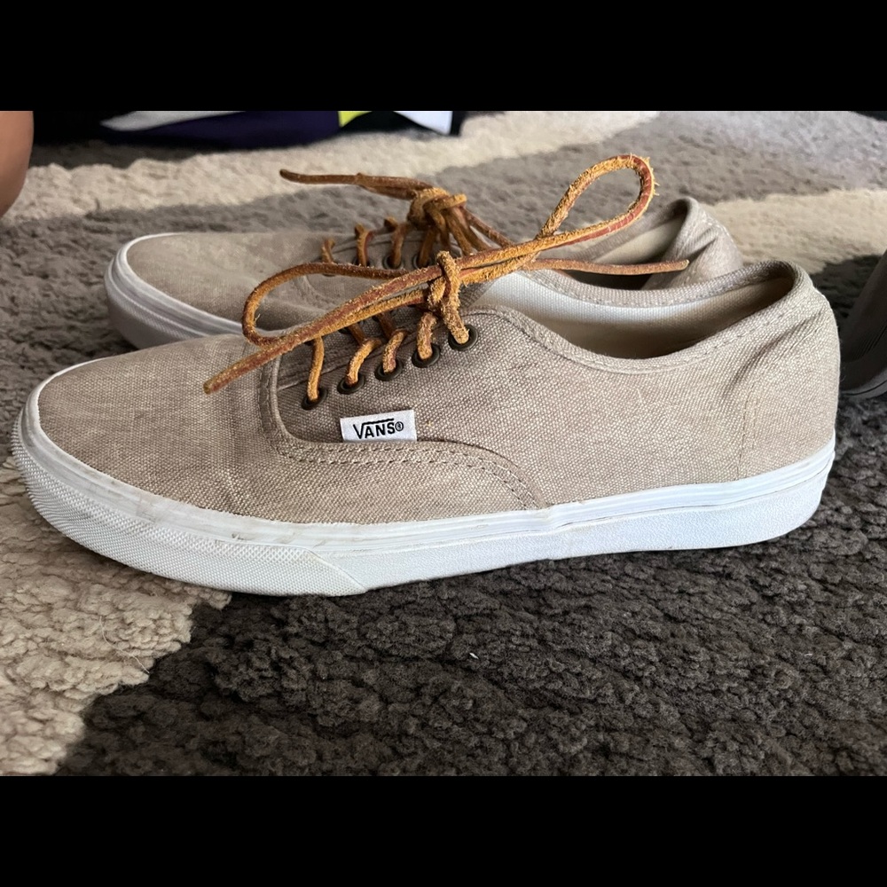Tan vans with leather shoelace